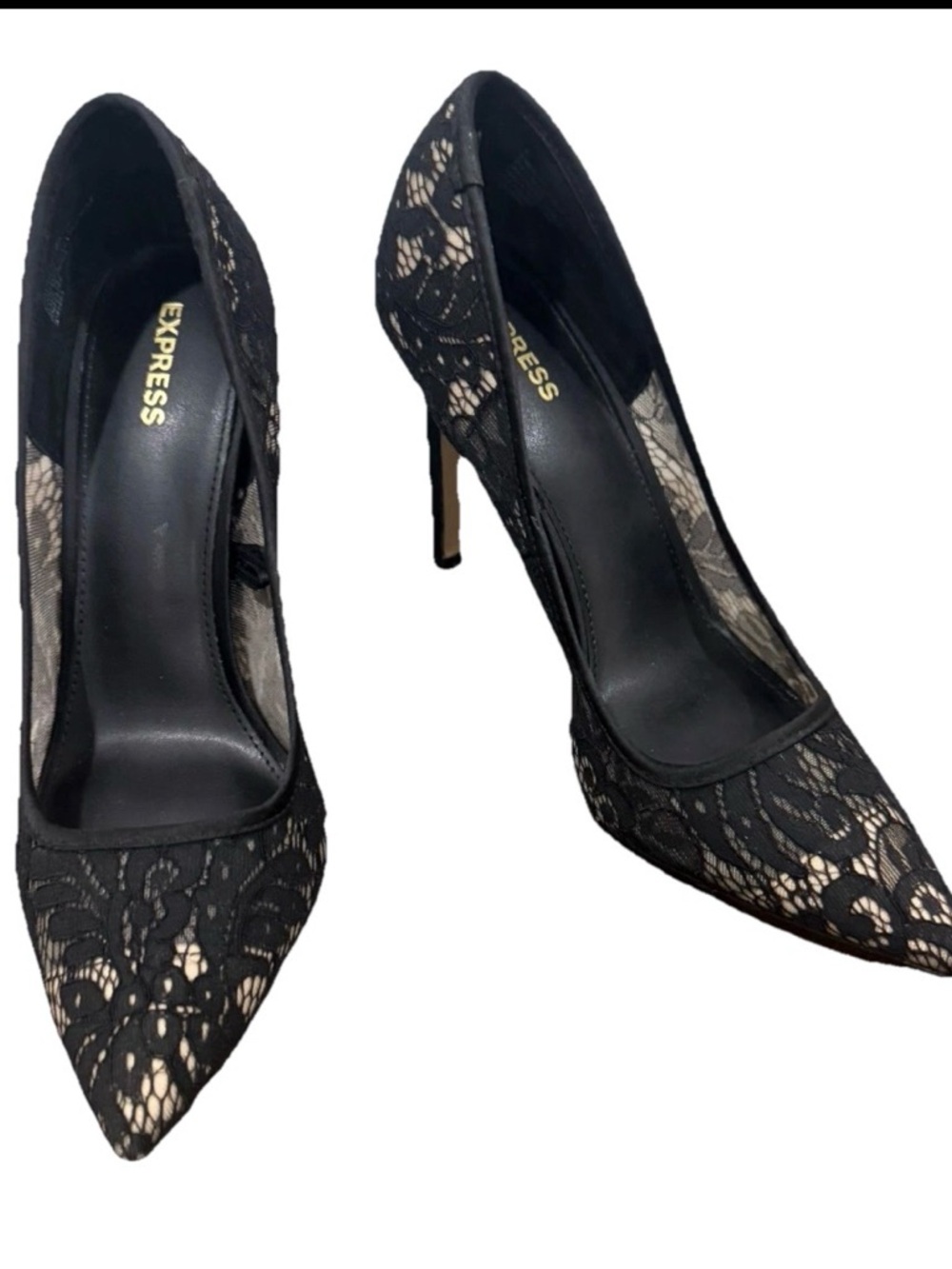 Express Black Lace Pointed-Toe Stilettos